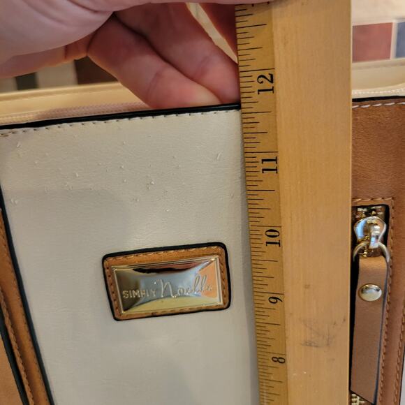 Simply Noelle Structured Bag Cream with Brown Leather Trim Accents 12x 12.25x4.5 - Picture 9 of 11